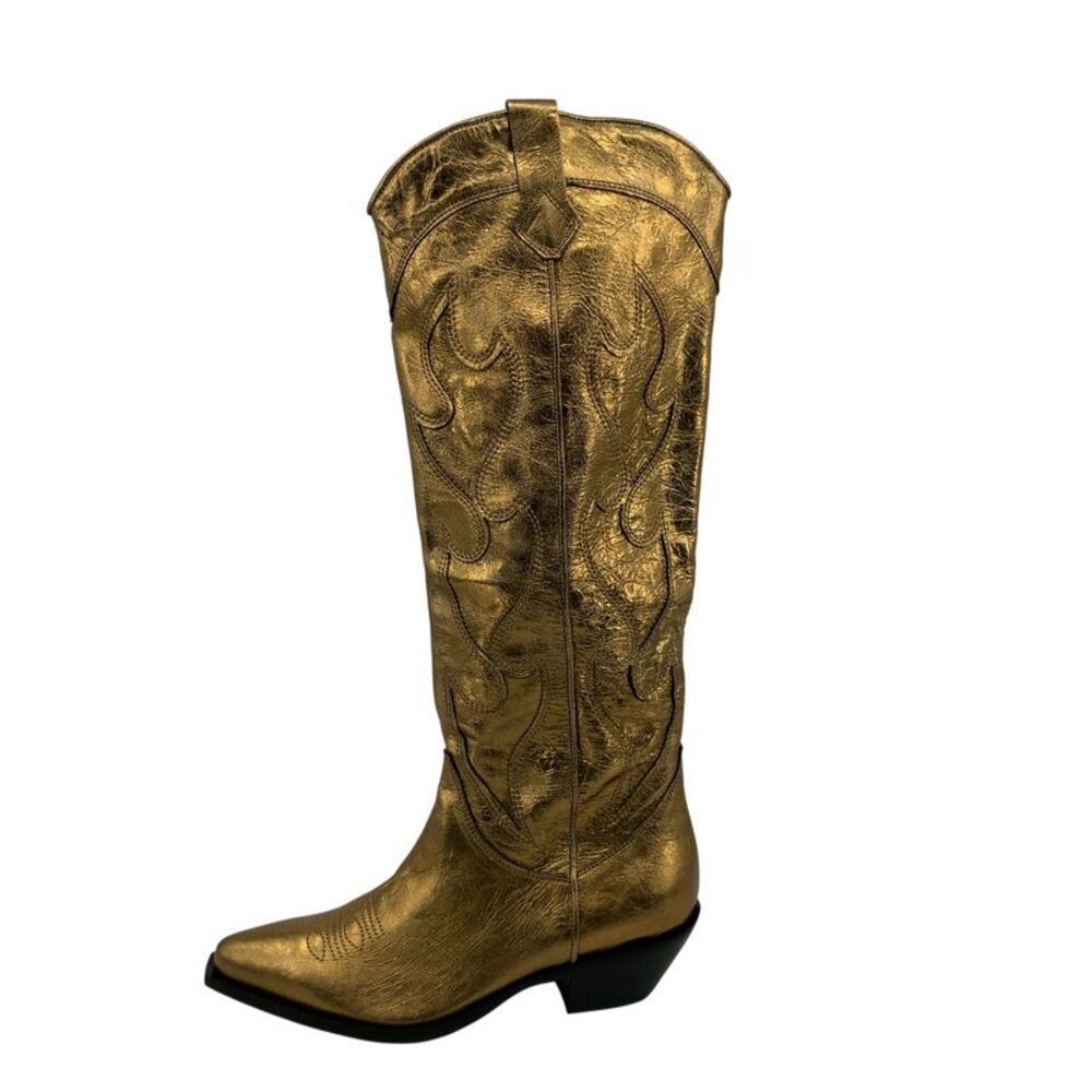 Free People Women's Moody Tall Metallic Cowboy Boots Gold 9